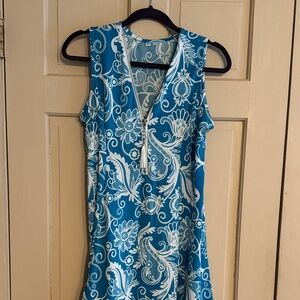 Elegant Blue and White Floral Dress